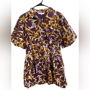 Olivaceous Purple Dress with Mustard Floral Accents